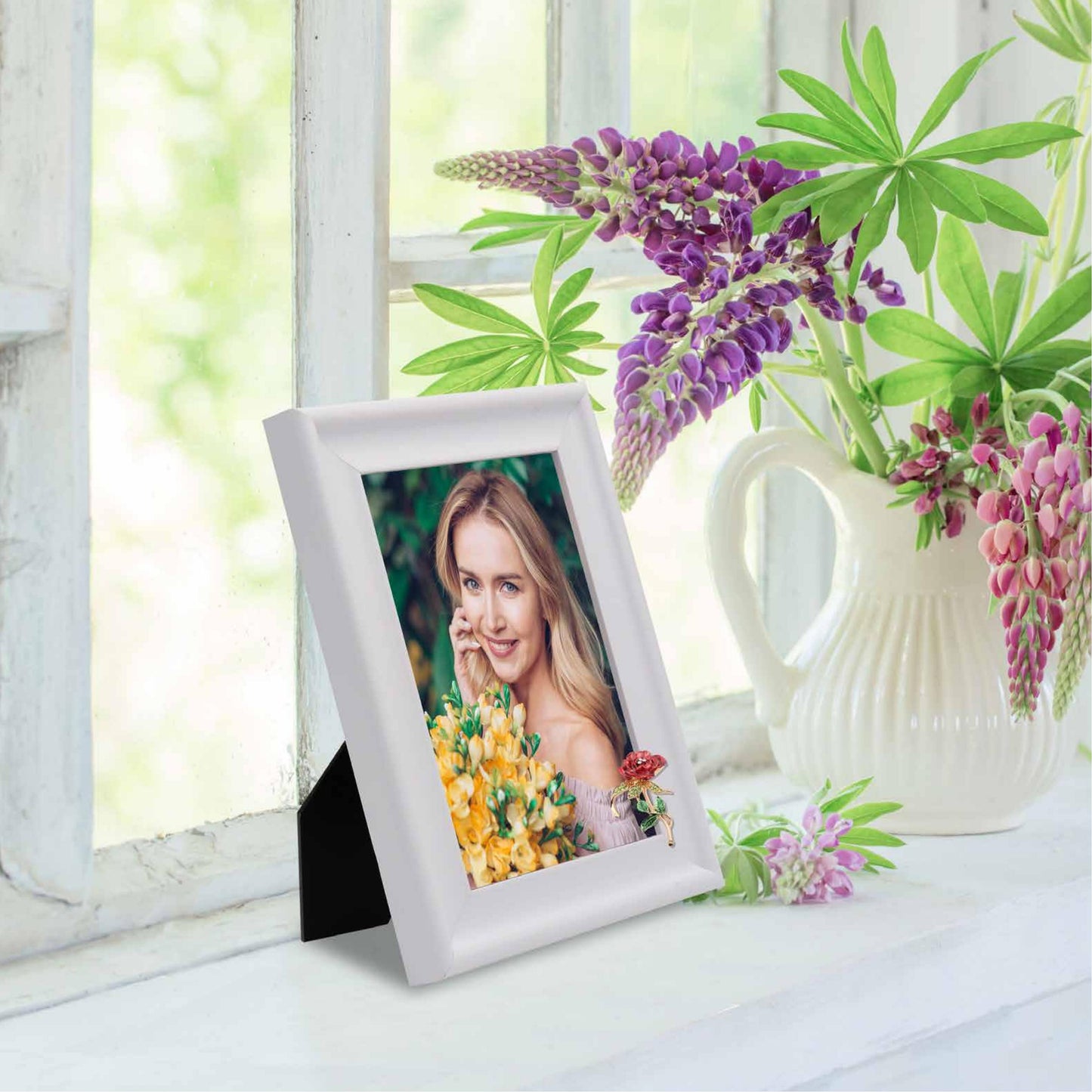 Hello Spring Picture Frame Photo Frame Embellished Gift for Wall and Tabletop Display (5x7)