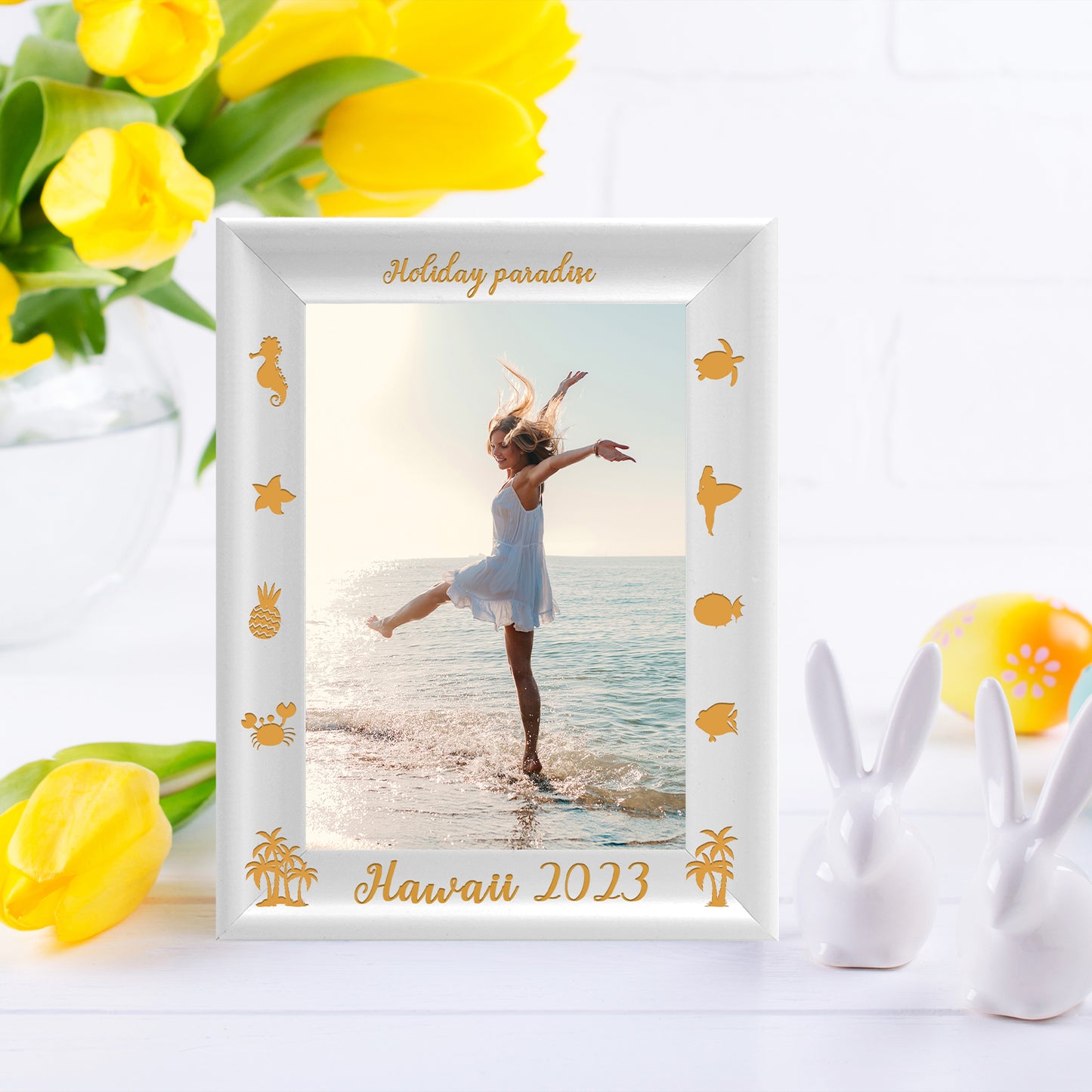 Photo Frame Decoration Dotride 5x7 Custom Picture Frame, Black Paris Theme Photo Frame, Customizable Wood Carving Text on the Bottom of the Photo Frame, Perfect for Travel Photos