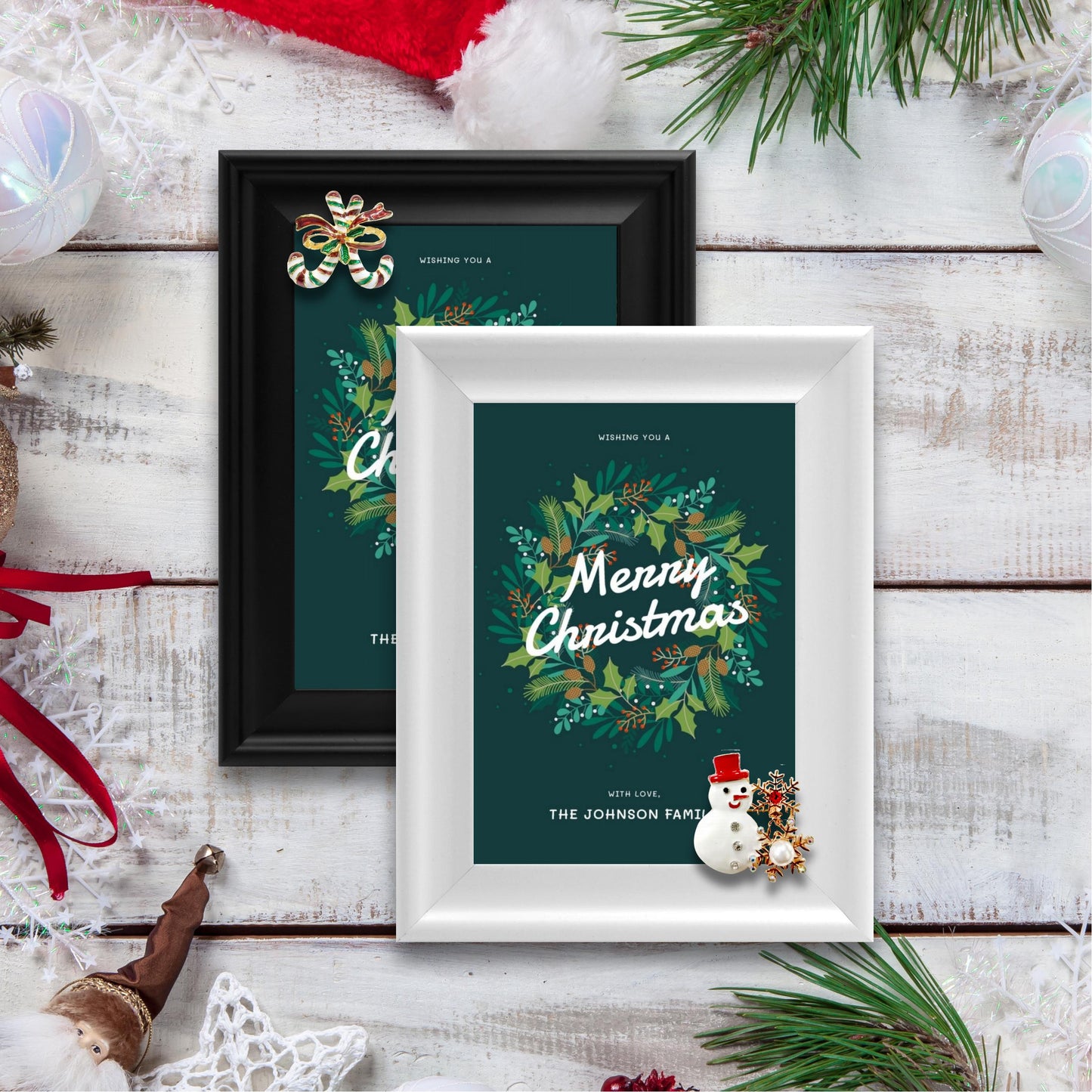 Christmas Picture Frame Photo Frame Embellished Gift for Wall and Tabletop Display (5x7 and 5x7, Black and White)