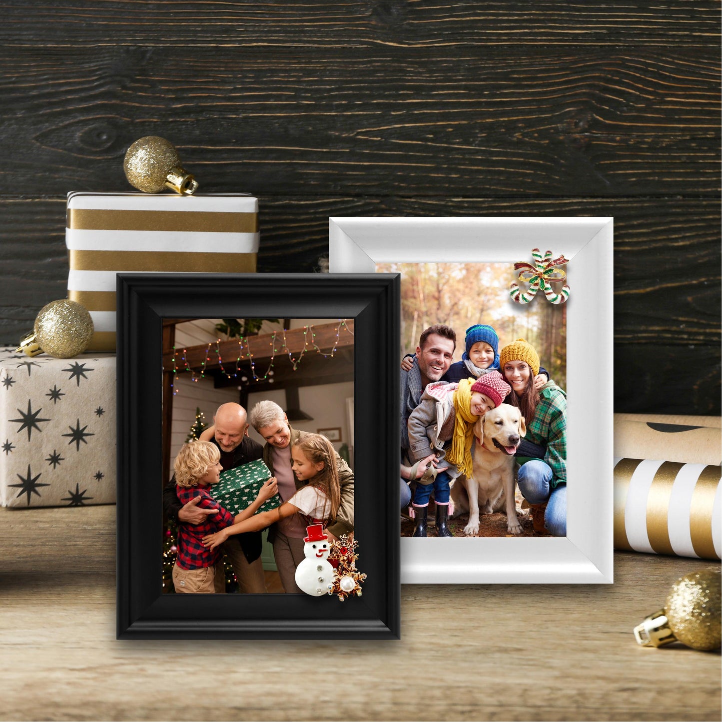 Christmas Picture Frame Photo Frame Embellished Gift for Wall and Tabletop Display (5x7 and 5x7, Black and White)