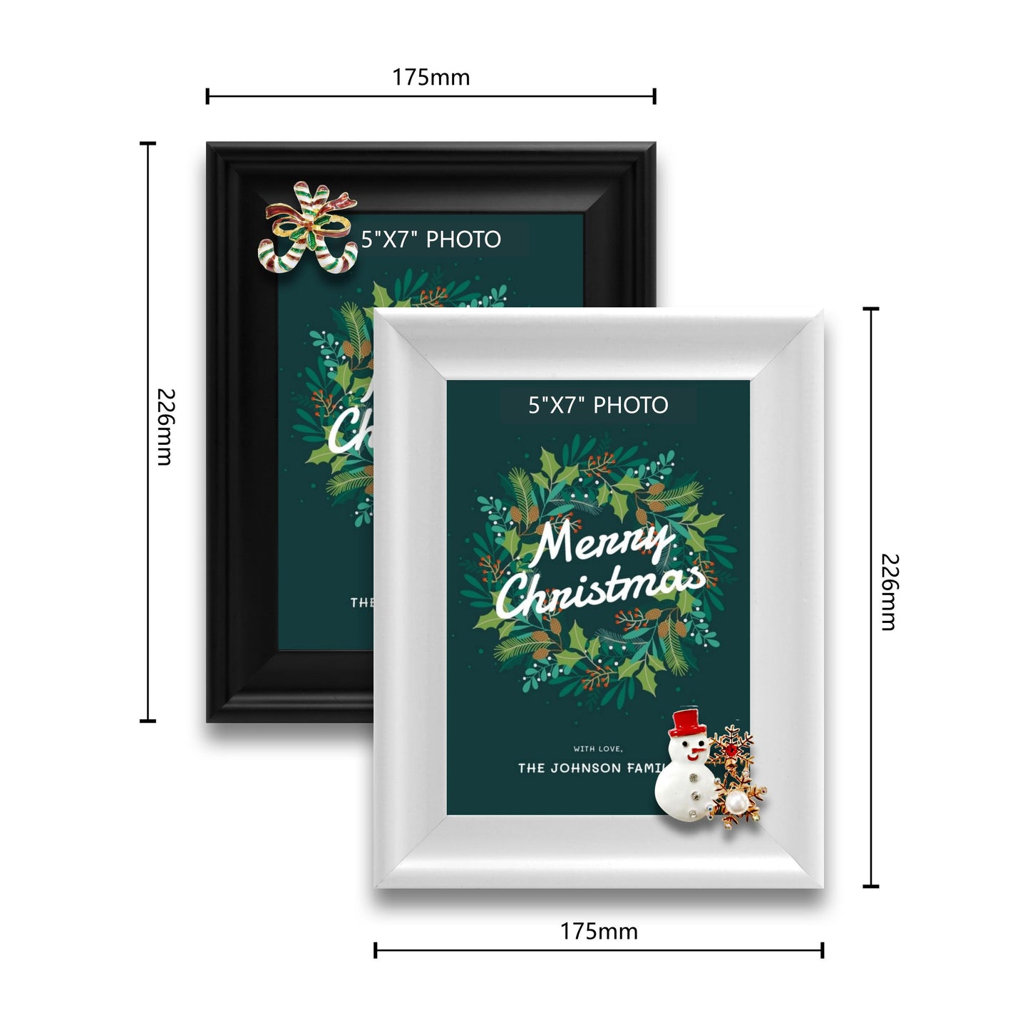 Christmas Picture Frame Photo Frame Embellished Gift for Wall and Tabletop Display (5x7 and 5x7, Black and White)