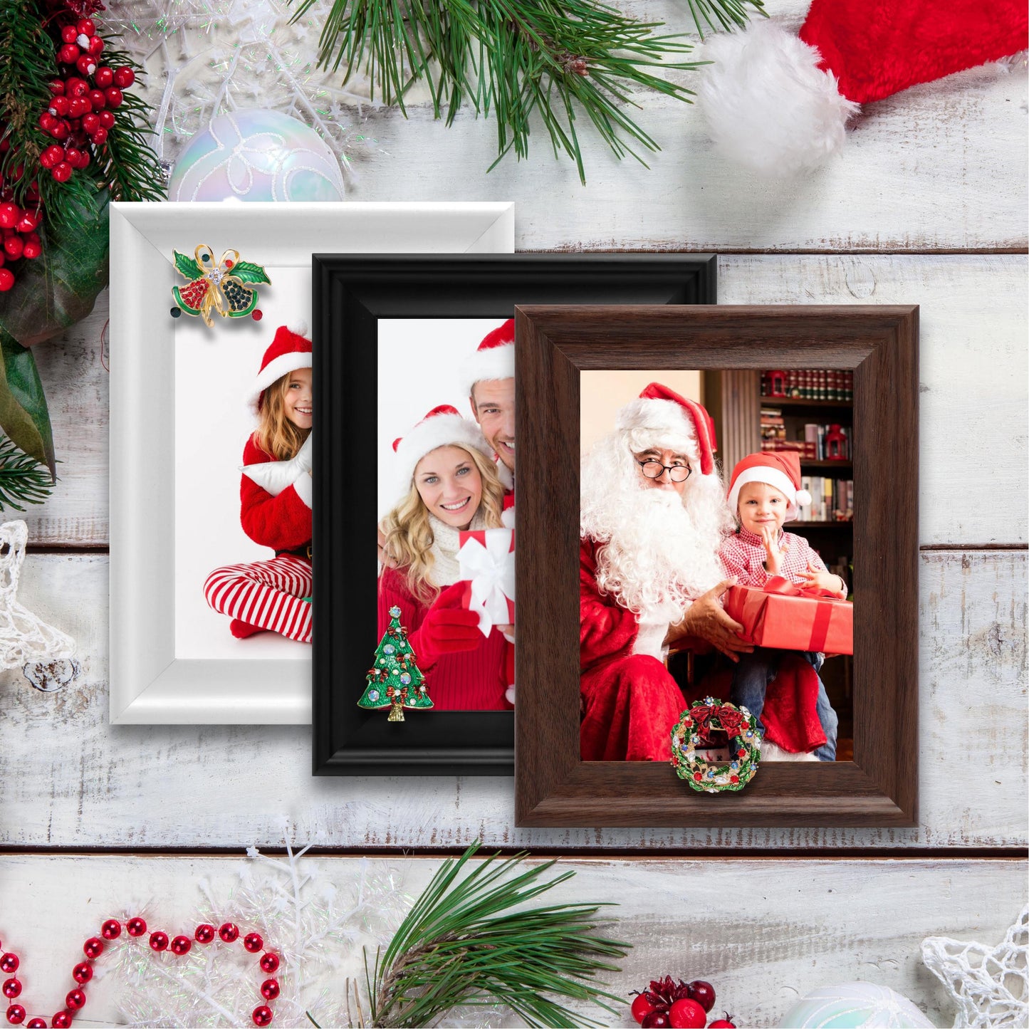 Christmas Picture Frame Photo Frame Embellished Gift for Wall and Tabletop Display (5x7, 5x7 and 5x7, Black, White and Brown)