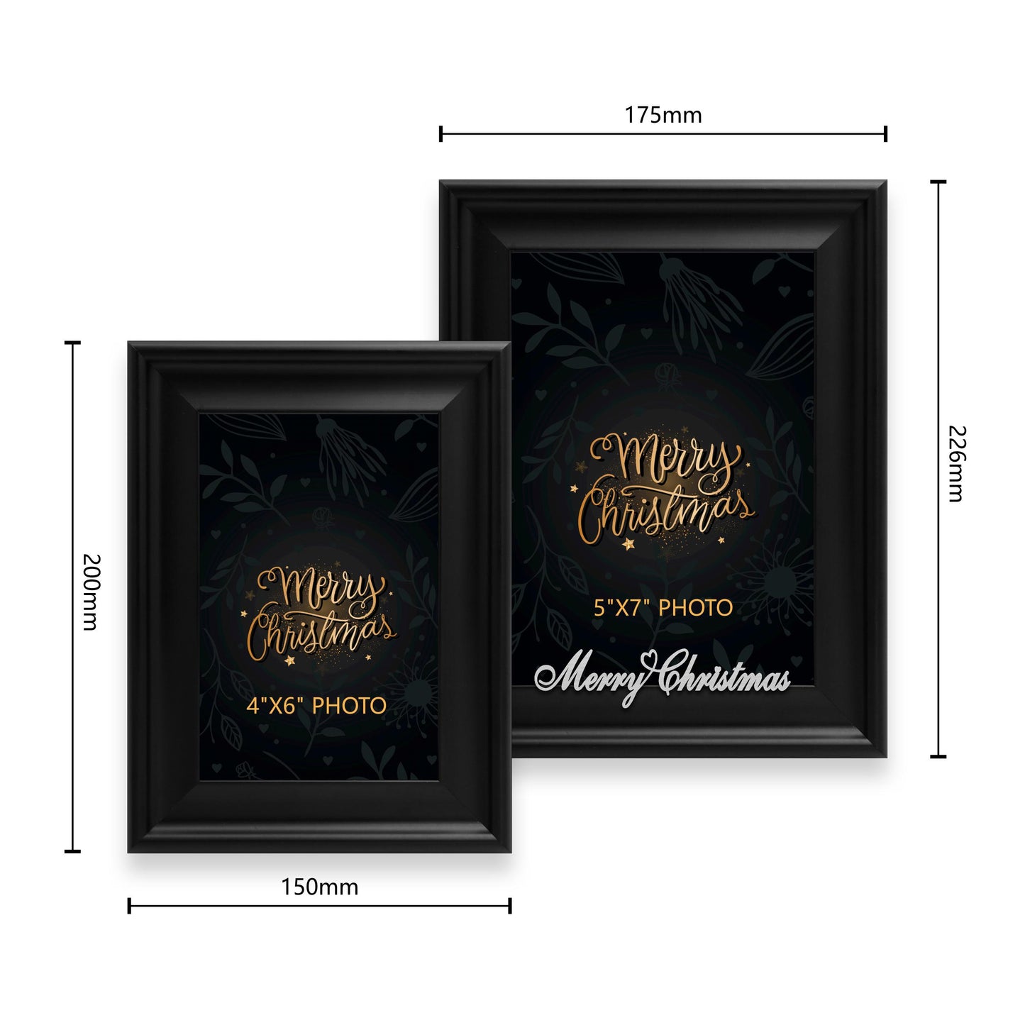 Christmas Picture Frame Photo Frame Embellished Gift for Wall and Tabletop Display (5x7 and 4x6, Black)