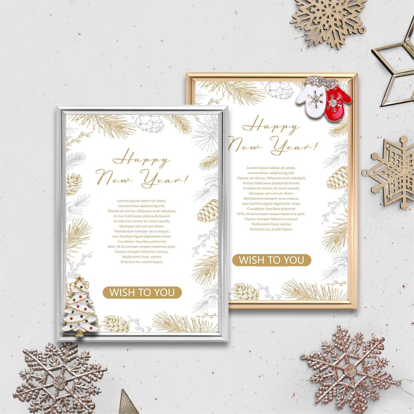 Christmas Picture Frame Photo Frame Embellished Gift for Wall and Tabletop Display (5x7 and 5x7, Golden and Silver)