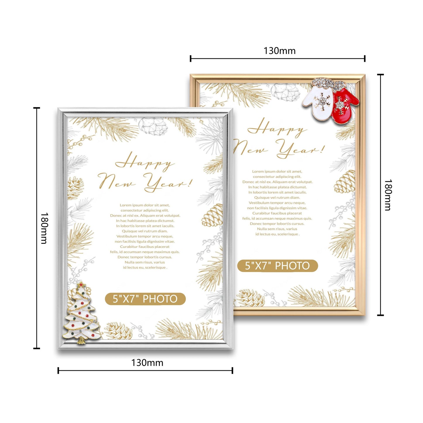 Christmas Picture Frame Photo Frame Embellished Gift for Wall and Tabletop Display (5x7 and 5x7, Golden and Silver)