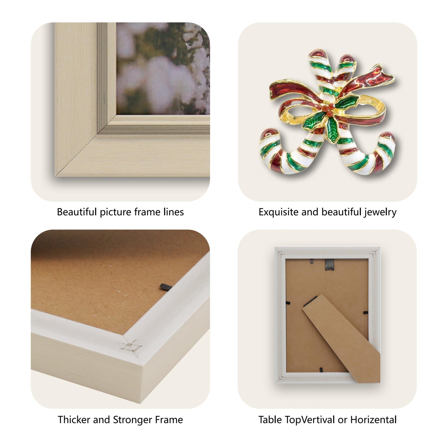 Christmas Picture Frame Photo Frame Embellished Gift for Wall and Tabletop Display (5x7, Beige)