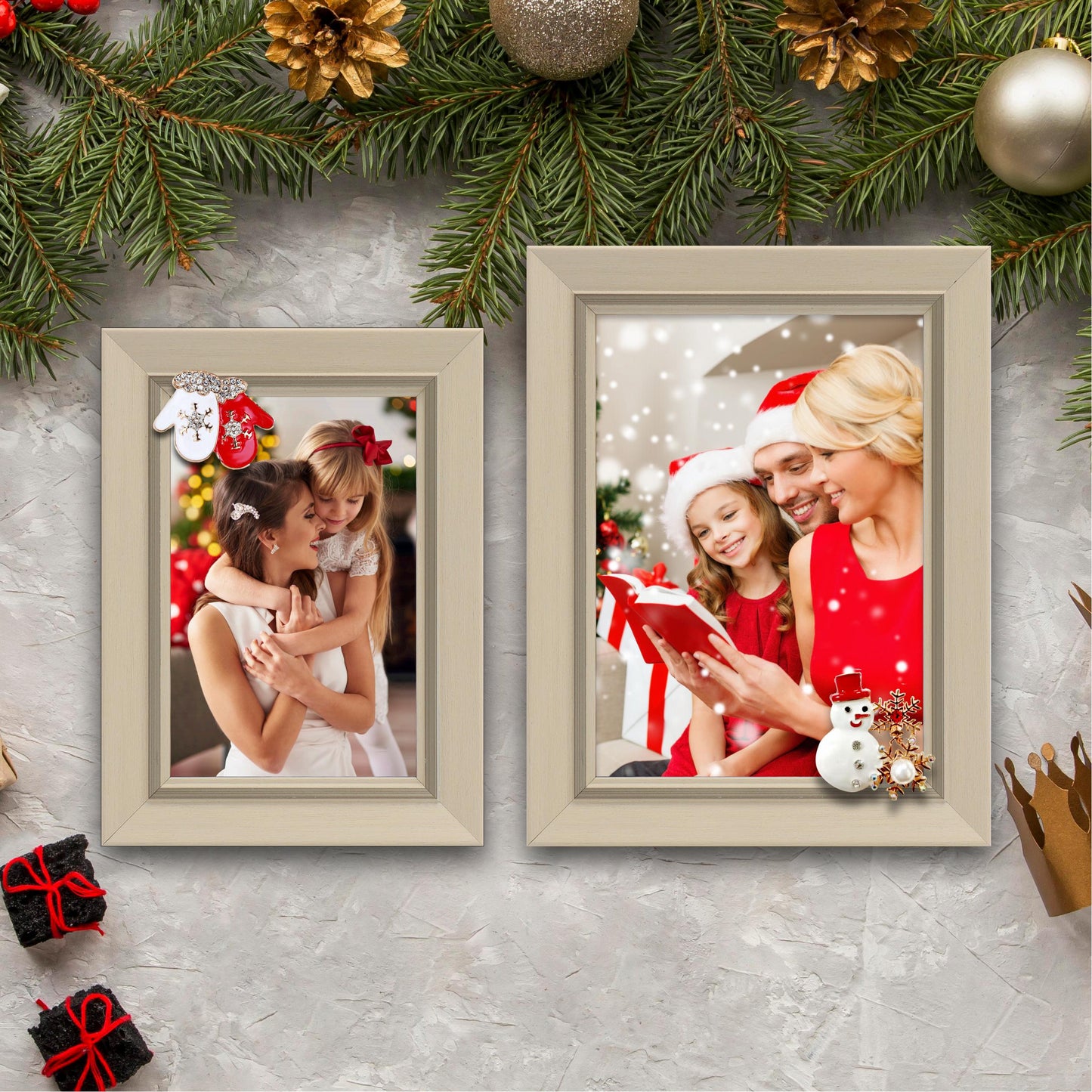 Christmas Picture Frame Photo Frame Embellished Gift for Wall and Tabletop Display (5x7 and 4x6, Beige)