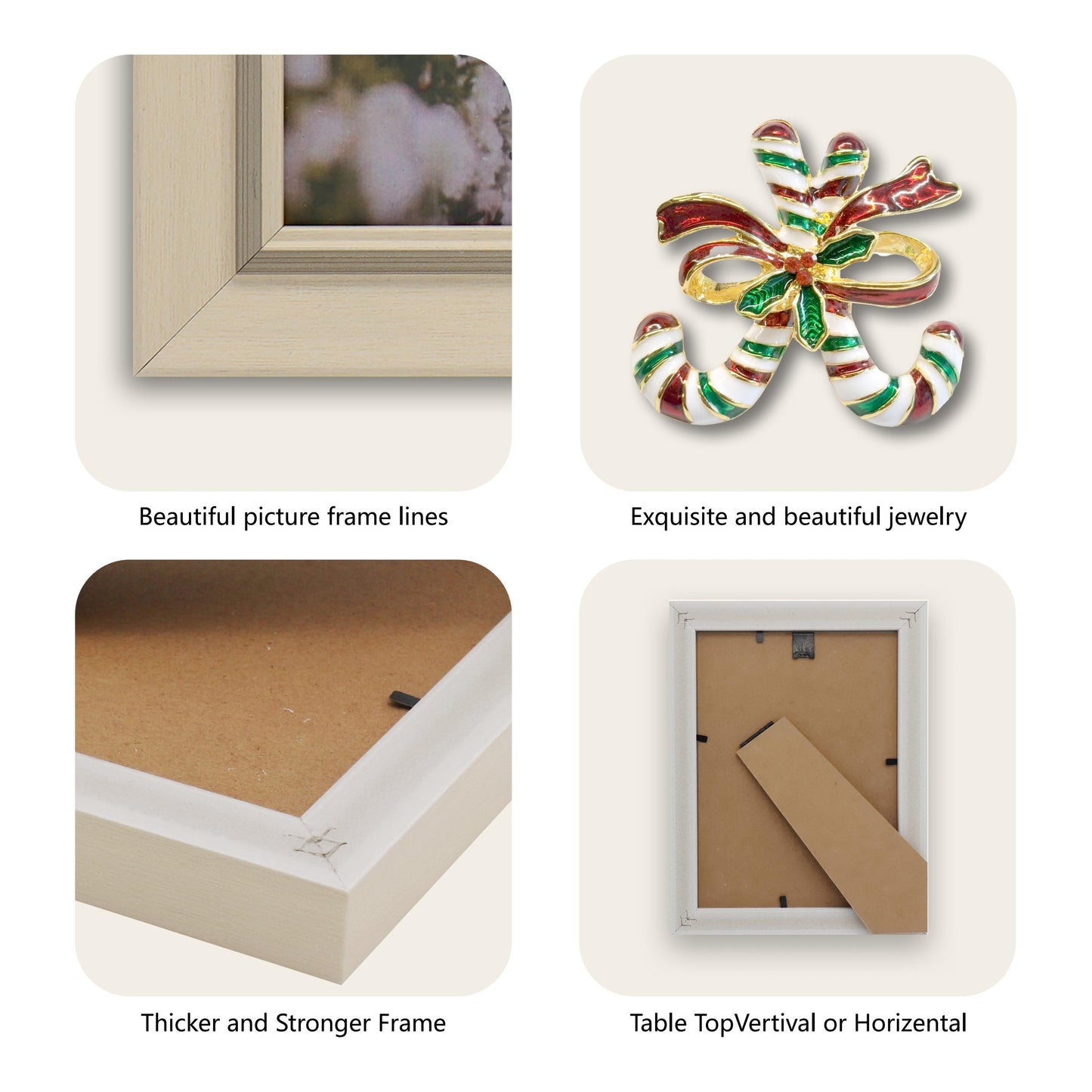 Christmas Picture Frame Photo Frame Embellished Gift for Wall and Tabletop Display (5x7 and 4x6, Beige)