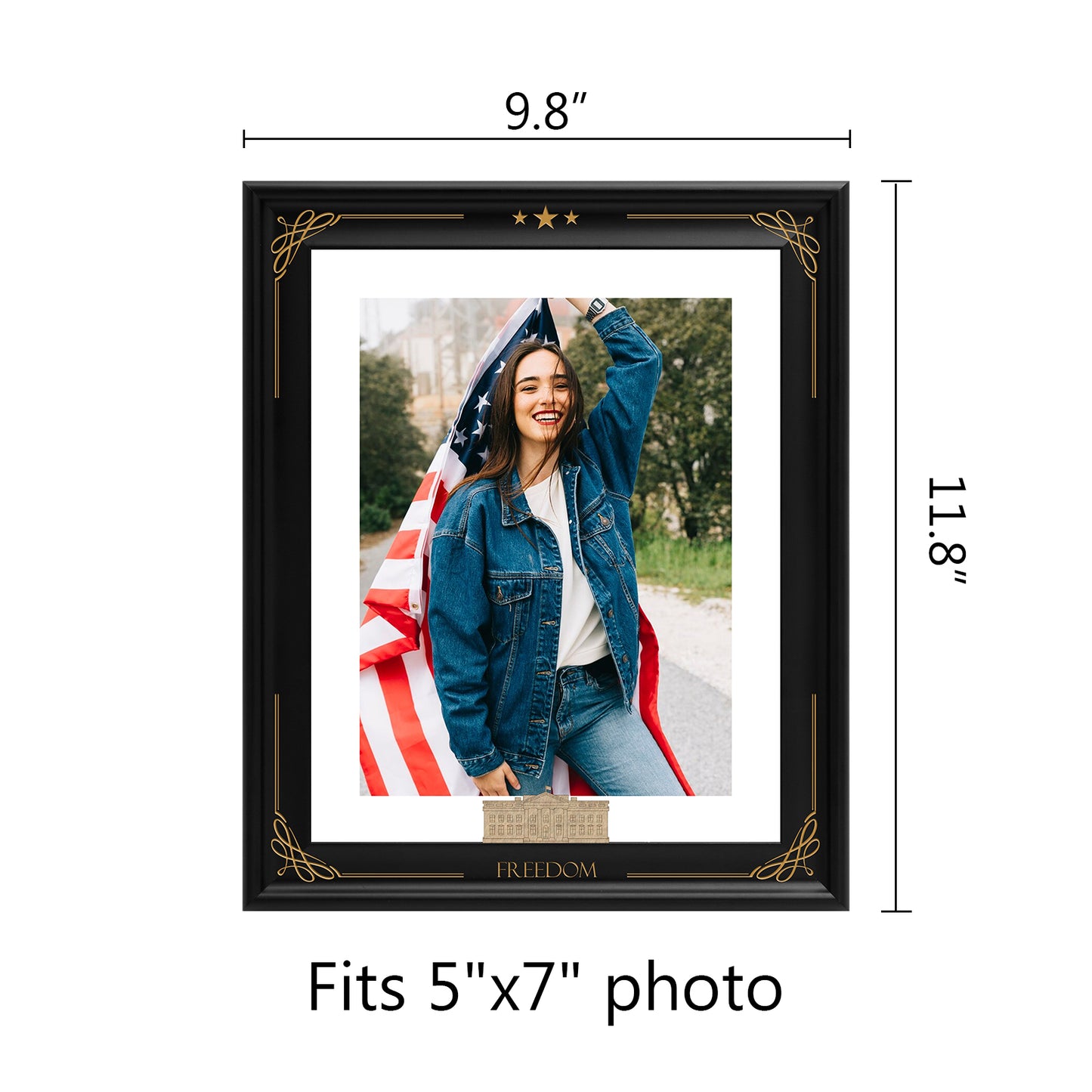 Wall Photo Frame Decoration Dotride 5x7 & 4x6 Gold Picture Frames with Double Glass Panel, Metal Tabletop Photo Frame with a Detachable Bow Ornament for Valentine's Day