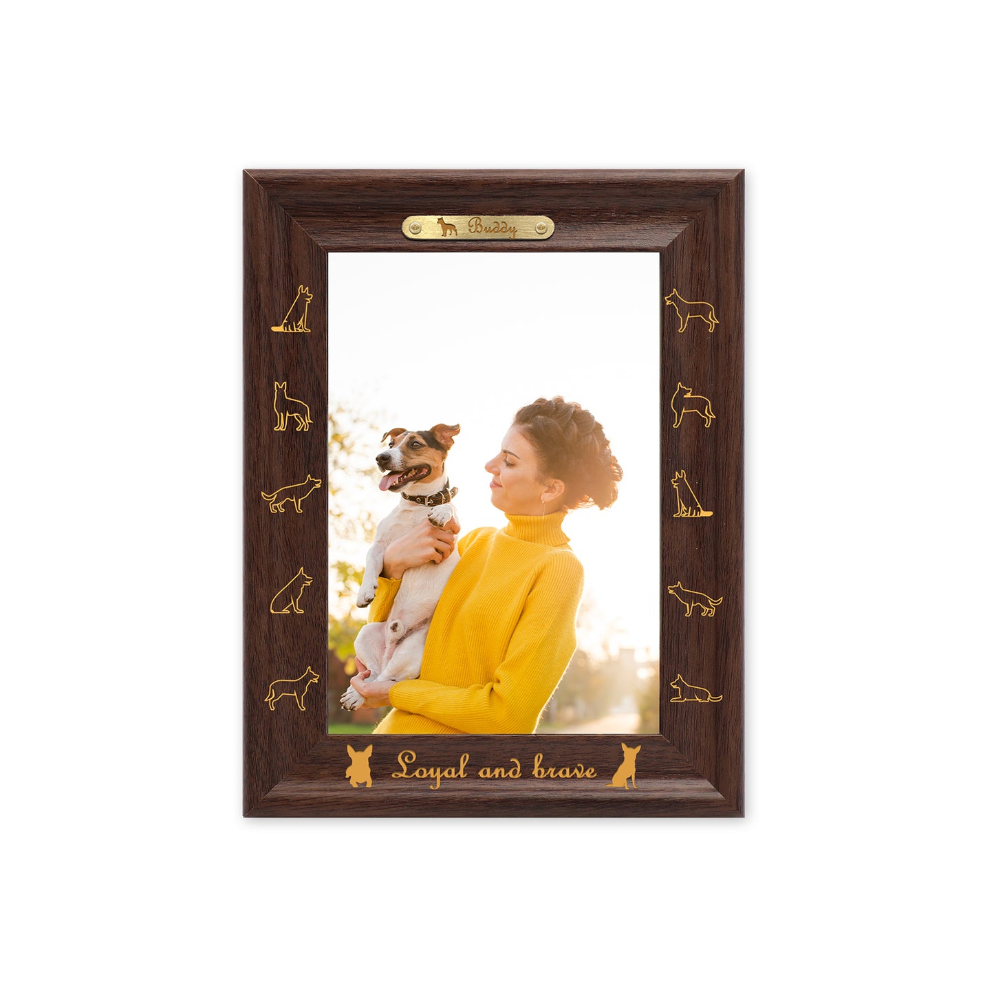 Dotride Custom Picture Frame, Wood Photo Frame with Custom Wooden Carving, Can be engraved with any text you want, suitable for Suitable for Various Themes, Dog