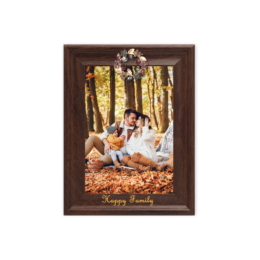 Decoration For Photo Frame Dotride Custom Picture Frame, Wood Photo Frame with Custom Wooden Carving, Can be engraved with any text you want, suitable for Suitable for Various Themes, Wreath Brown