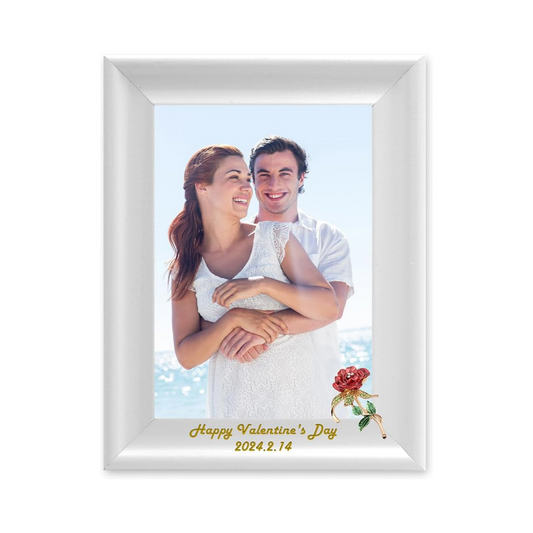 Wall Photo Frame Decoration Dotride Custom Picture Frame with a Flower Decoration, Wood Photo Frame with Custom Wooden Carving, Can be engraved with any text you want, suitable for Valentine's Day, Red Rose