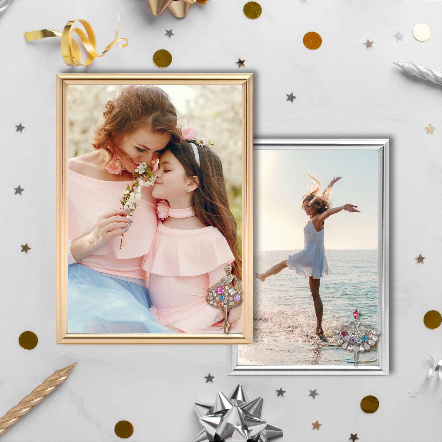 Dancing Girl Picture Frame Photo Frame Embellished Gift for Wall and Tabletop Display (5x7 Golden, and 4x6, Silver)