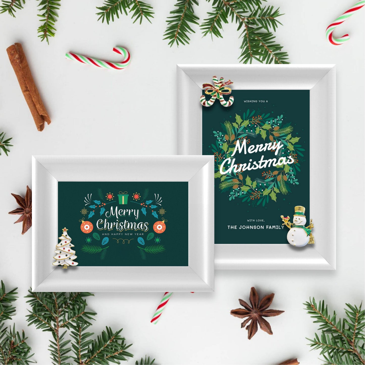 Christmas Picture Frame Photo Frame Embellished Gift for Wall and Tabletop Display (5x7 and 4x6, White)
