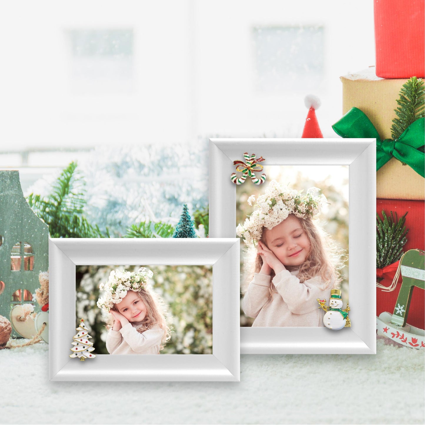 Christmas Picture Frame Photo Frame Embellished Gift for Wall and Tabletop Display (5x7 and 4x6, White)