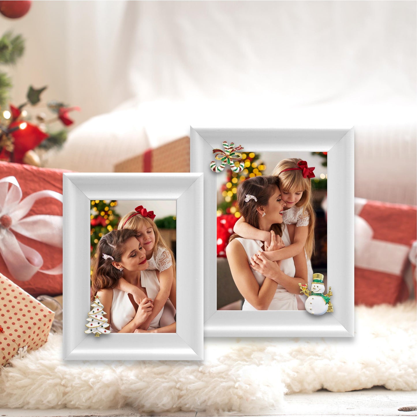Christmas Picture Frame Photo Frame Embellished Gift for Wall and Tabletop Display (5x7 and 4x6, White)