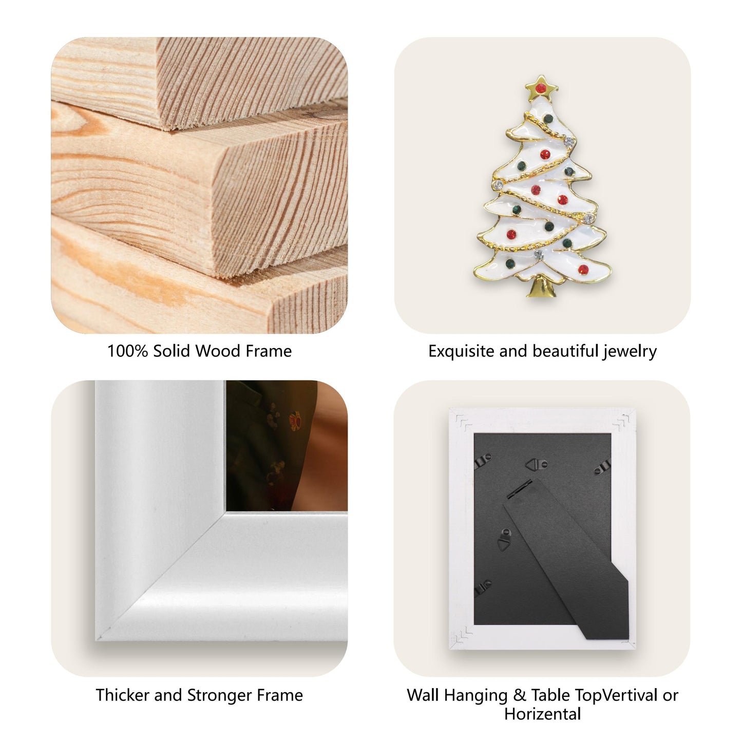 Christmas Picture Frame Photo Frame Embellished Gift for Wall and Tabletop Display (5x7 and 4x6, White)