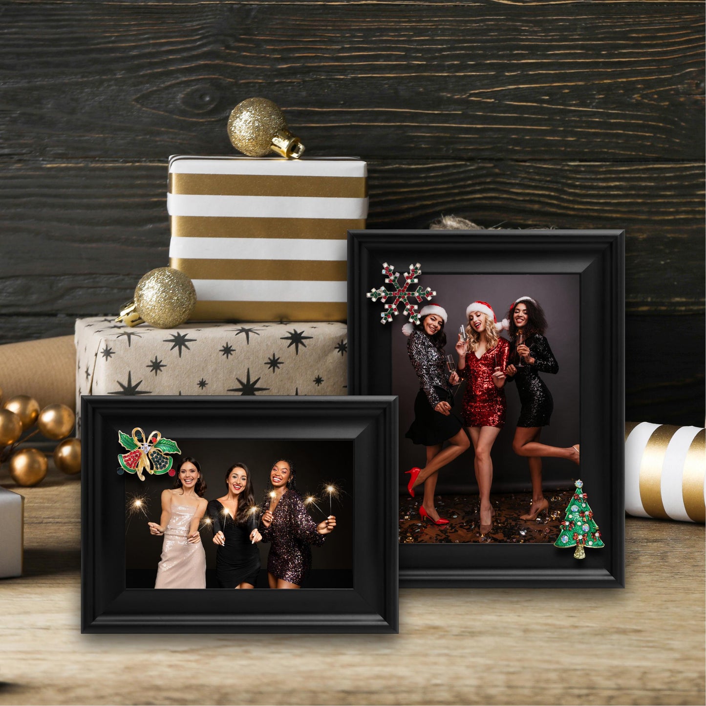 Christmas Picture Frame Photo Frame Embellished Gift for Wall and Tabletop Display (5x7 and 4x6, Black)