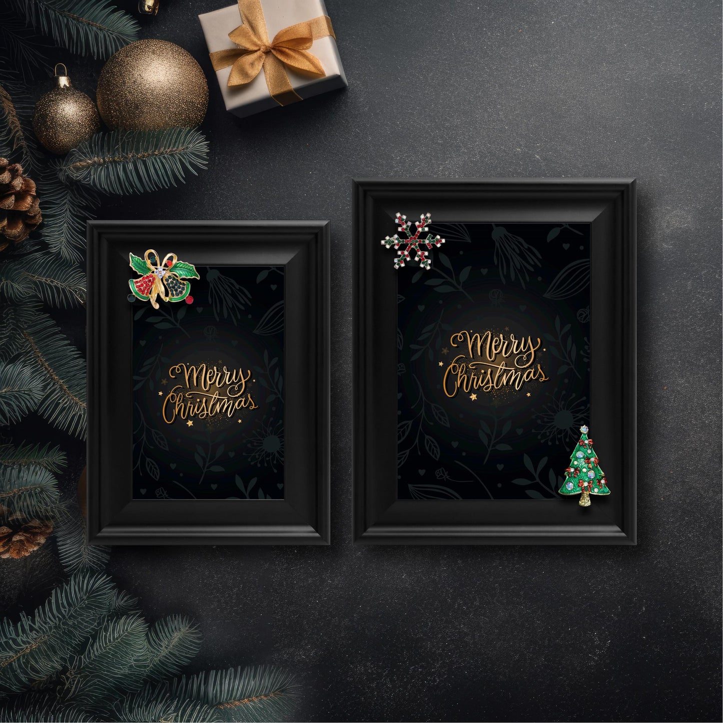 Christmas Picture Frame Photo Frame Embellished Gift for Wall and Tabletop Display (5x7 and 4x6, Black)