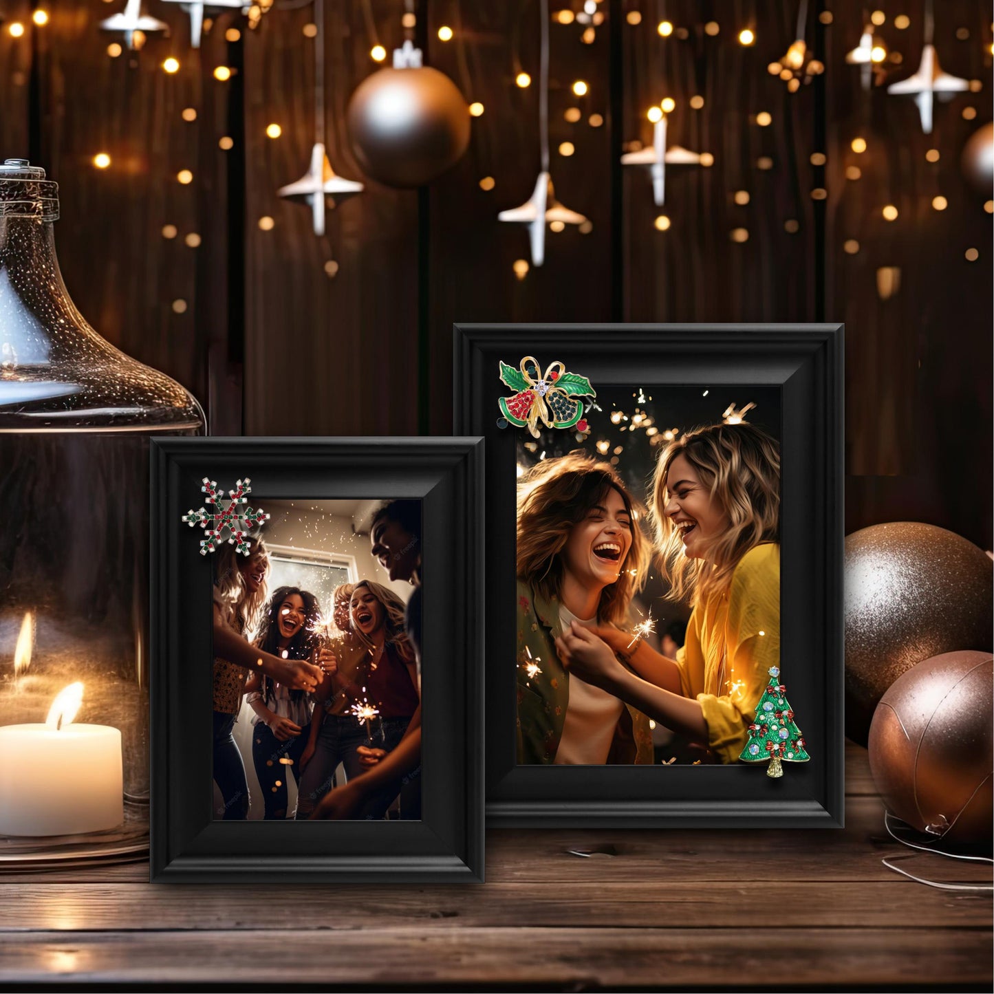 Christmas Picture Frame Photo Frame Embellished Gift for Wall and Tabletop Display (5x7 and 4x6, Black)