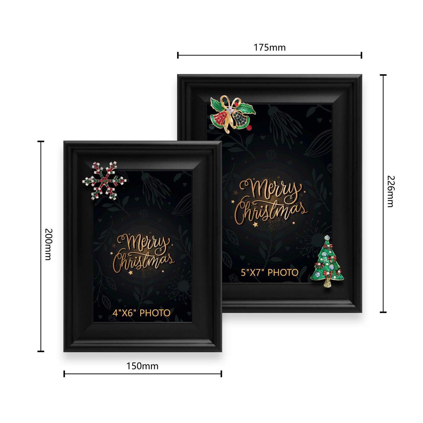 Christmas Picture Frame Photo Frame Embellished Gift for Wall and Tabletop Display (5x7 and 4x6, Black)