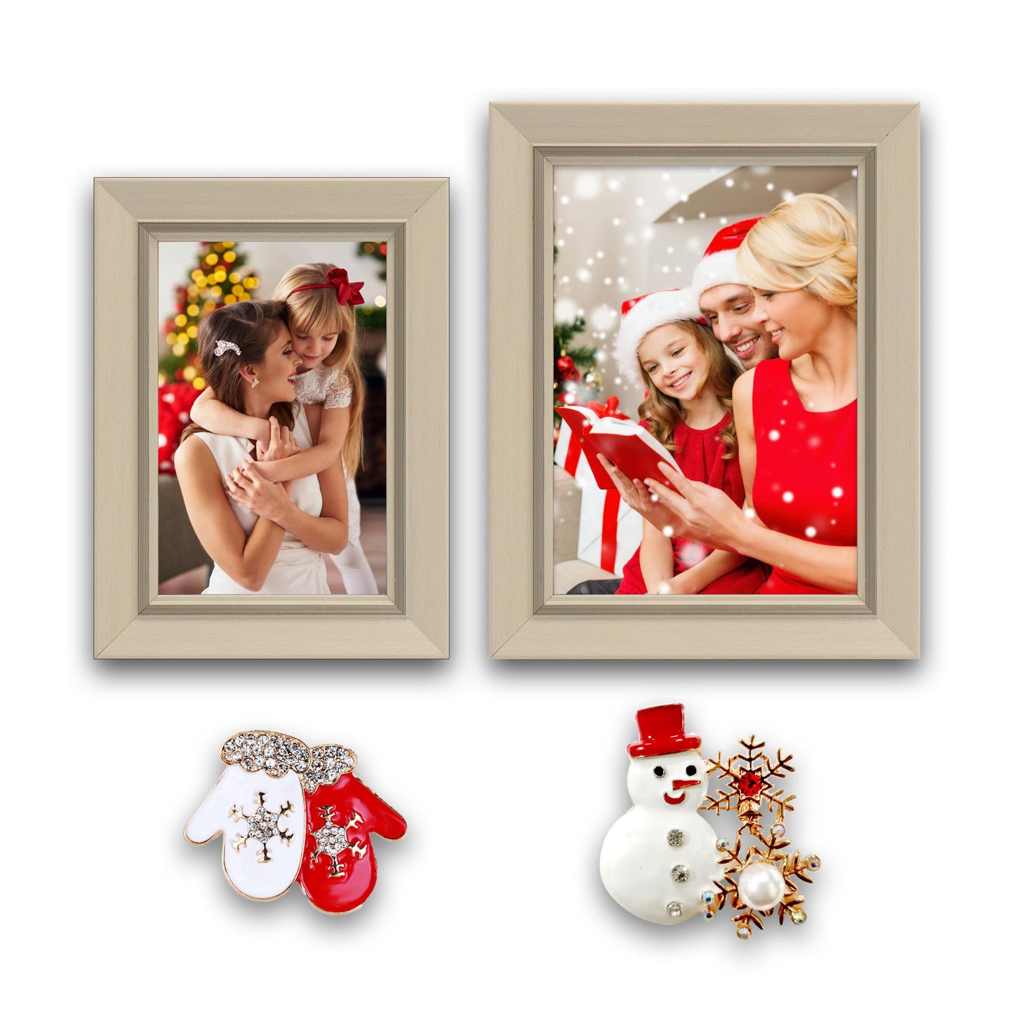 Christmas Picture Frame Photo Frame Embellished Gift for Wall and Tabletop Display (5x7 and 4x6, Beige)