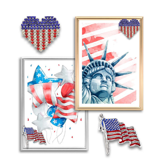Dotride 5x7 Metal Picture Frames with Glass Panel 2 Pack, Tabletop Photo Frame with Detachable American Flag Ornaments, Perfect for Independence Day Commemoration, Gold and Silver