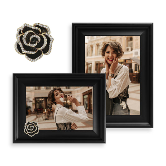 Dotride 5x7 & 4x6 Picture Frame with a Decoration 2 Pack, Photo Frame with a Detachable Flowers Ornament for Wall and Tabletop Display, Wood Phoframe with Acrylic Panel, Black