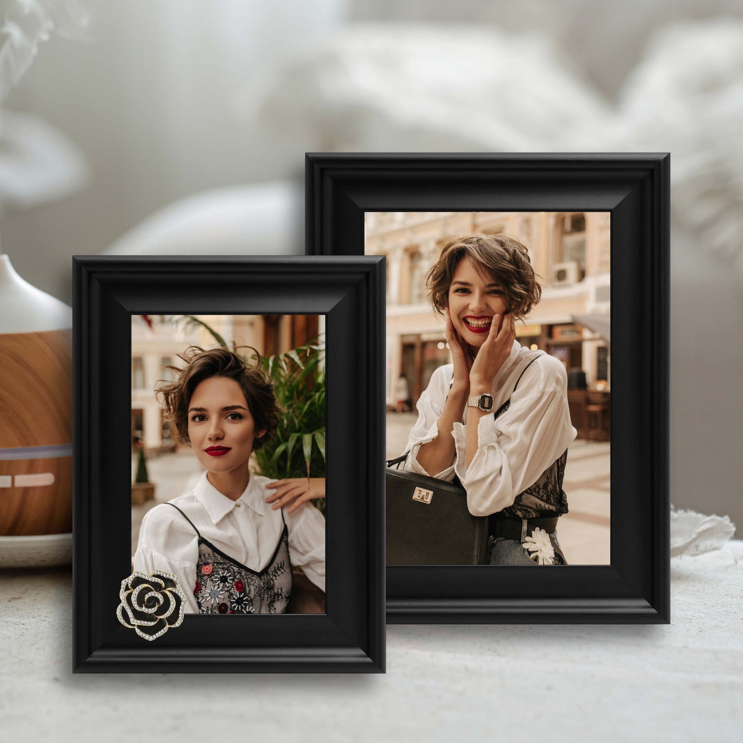 Wall photo frame decoration Dotride 5x7 & 4x6 Picture Frame with a Decoration 2 Pack, Photo Frame with a Detachable Flowers Ornament for Wall and Tabletop Display