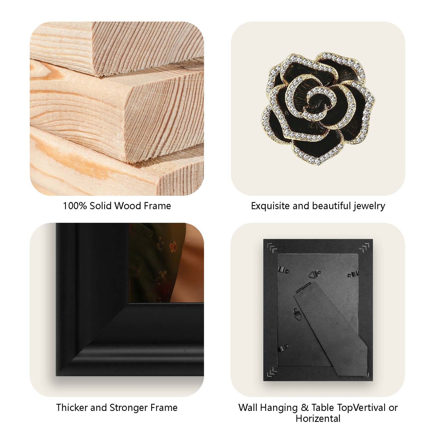 Dotride 5x7 & 4x6 Picture Frame with a Decoration 2 Pack, Photo Frame with a Detachable Flowers Ornament for Wall and Tabletop Display, Wood Phoframe with Acrylic Panel, Black