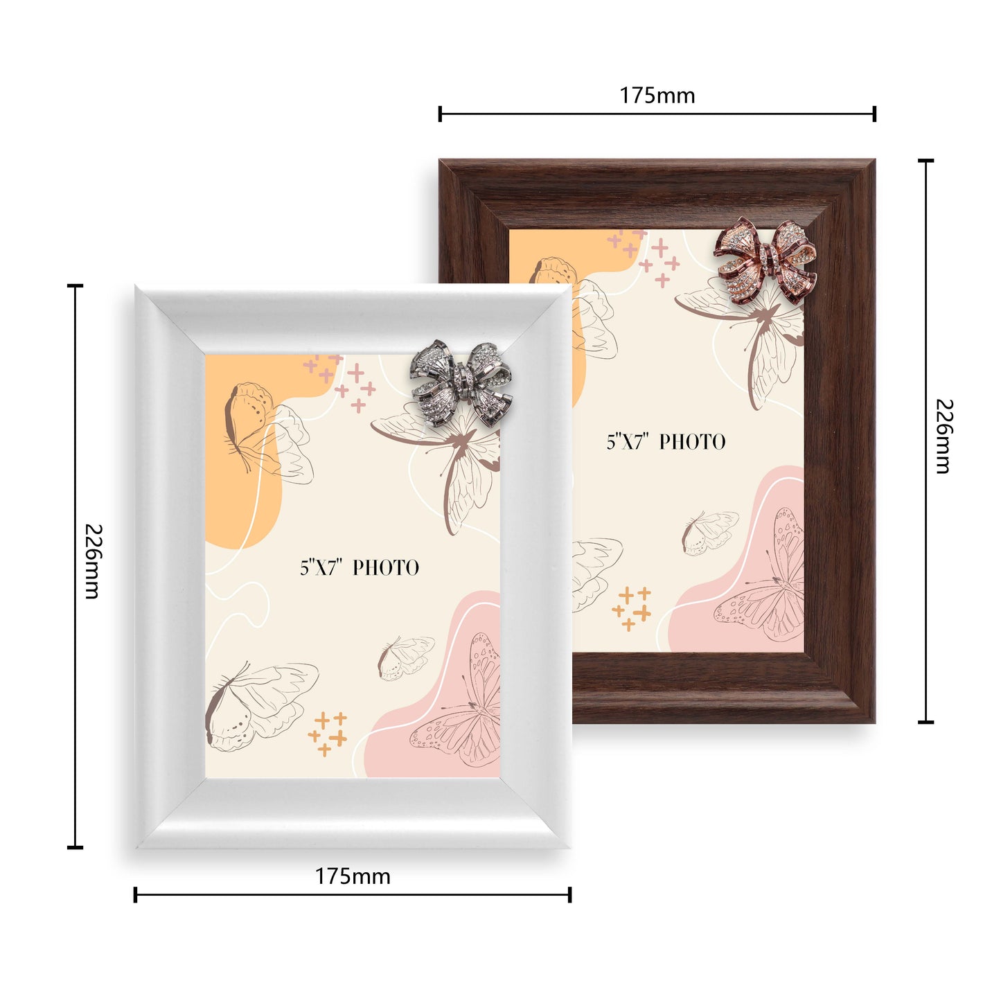 Dotride 5x7 Picture Frames with Decorations 2 Pack, Photo Frame with Detachable Bow Ornaments for Wall and Tabletop Display, Wooden Phoframe with Clear Plexiglass, White and Brown