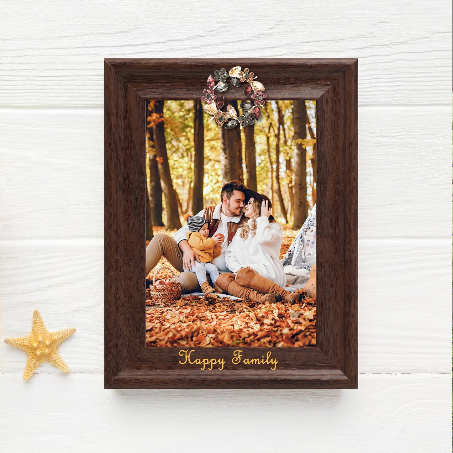 Decoration For Photo Frame Dotride Custom Picture Frame, Wood Photo Frame with Custom Wooden Carving, Can be engraved with any text you want, suitable for Suitable for Various Themes, Wreath Brown