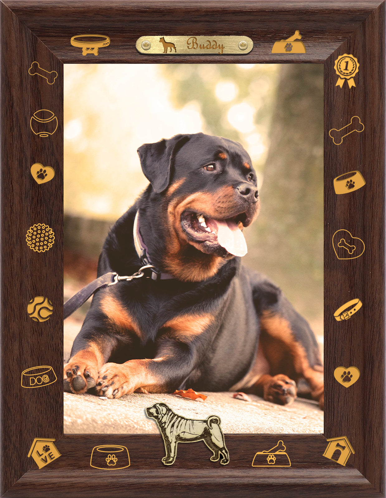 Decoration Photo Frame Dotride Custom Picture Frame, Wood Photo Frame with Custom Wooden Carving, Can be engraved with any text you want, suitable for Suitable for Various Themes, Golden Retriever