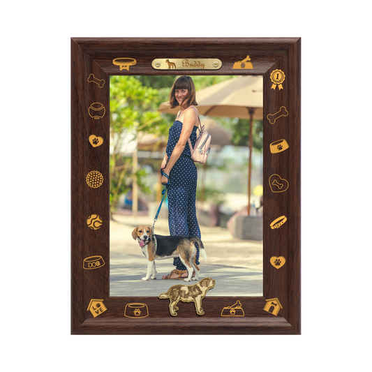 Dotride Custom Picture Frame, Wood Photo Frame with Custom Wooden Carving, Can be engraved with any text you want, suitable for Suitable for Various Themes, Golden Retriever