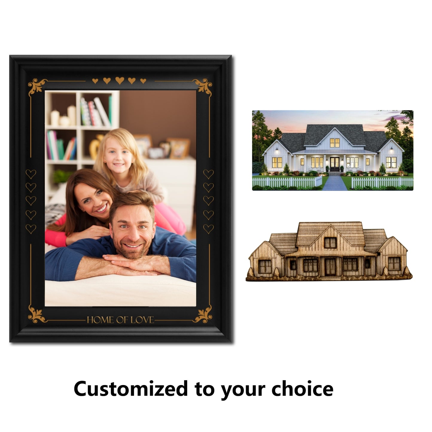 Dotride Custom Picture Frame, Wood Photo Frame with Custom Wooden Carving, Can Be Engraved with Any Pattern You Want, Suitable for Suitable for Various Themes, House