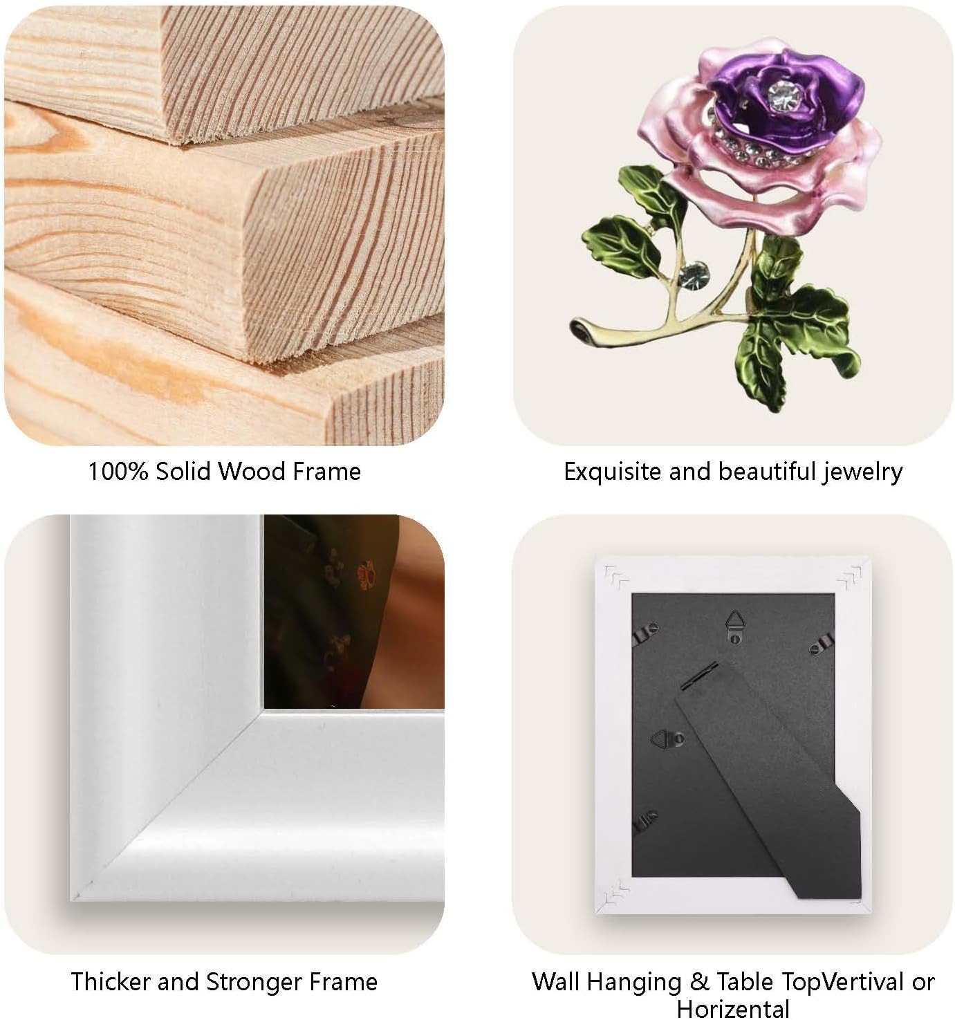 Photo Frames Decorative Dotride Custom Picture Frame with a Flower Decoration, Wood Photo Frame with Custom Wooden Carving, Can be engraved with any text you want, suitable for Valentine's Day, Purple Pink Rose