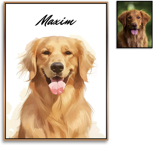 Custom Pet Portrait, Watercolor Dog Cat Portrait with Pet Photo, Thick Watercolor Paper/Canvas Print, Personalized Pet Memorial Gifts, Wall Art for Home Decoration, Gift for Pet Lovers Dog Mom Dog Dad