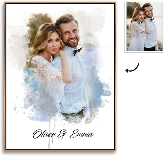 Dotride Custom Watercolor Portrait from Photo, Personalized Couple Canvas Prints, Custom Paintings Wall Art for Home Decoration, Personalized Gift for Men, Women, Wedding, Valentine's Day, Birthday
