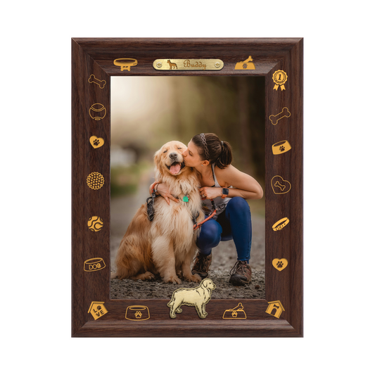 photo frame wall decor Dotride Custom Picture Frame, Wood Photo Frame with Custom Wooden Carving, Can be engraved with any text you want, suitable for Suitable for Various Themes, Golden Retriever