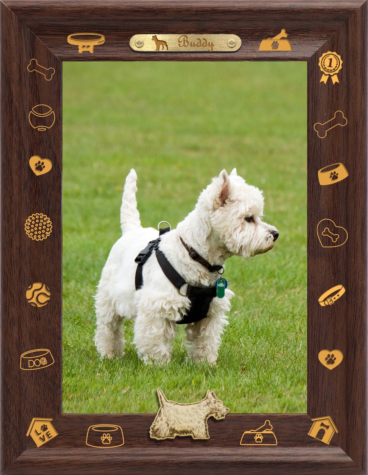 Photo Frames Decorative Dotride Custom Picture Frame, Wood Photo Frame with Custom Wooden Carving, Can be engraved with any text you want, suitable for Suitable for Various Themes, Golden Retriever