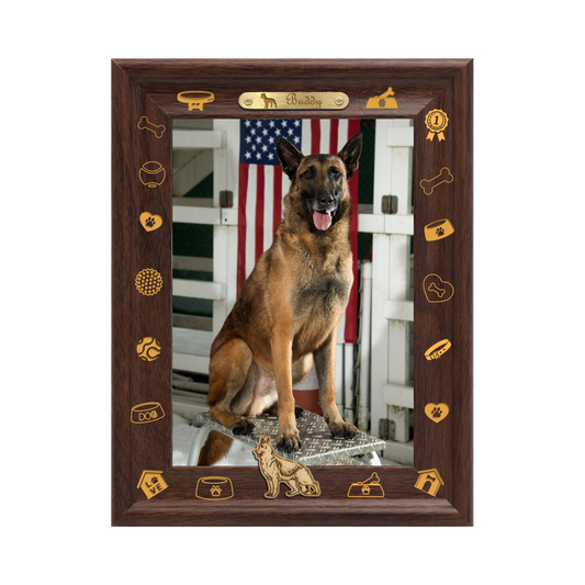 wall photo frame decoration Dotride Custom Picture Frame, Wood Photo Frame with Custom Wooden Carving, Can be engraved with any text you want, suitable for Suitable for Various Themes, Golden Retriever