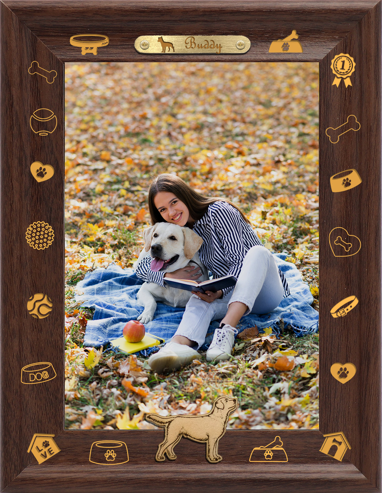 Decoration For Photo Frame Dotride Custom Picture Frame, Wood Photo Frame with Custom Wooden Carving, Can be engraved with any text you want, suitable for Suitable for Various Themes, Golden Retriever