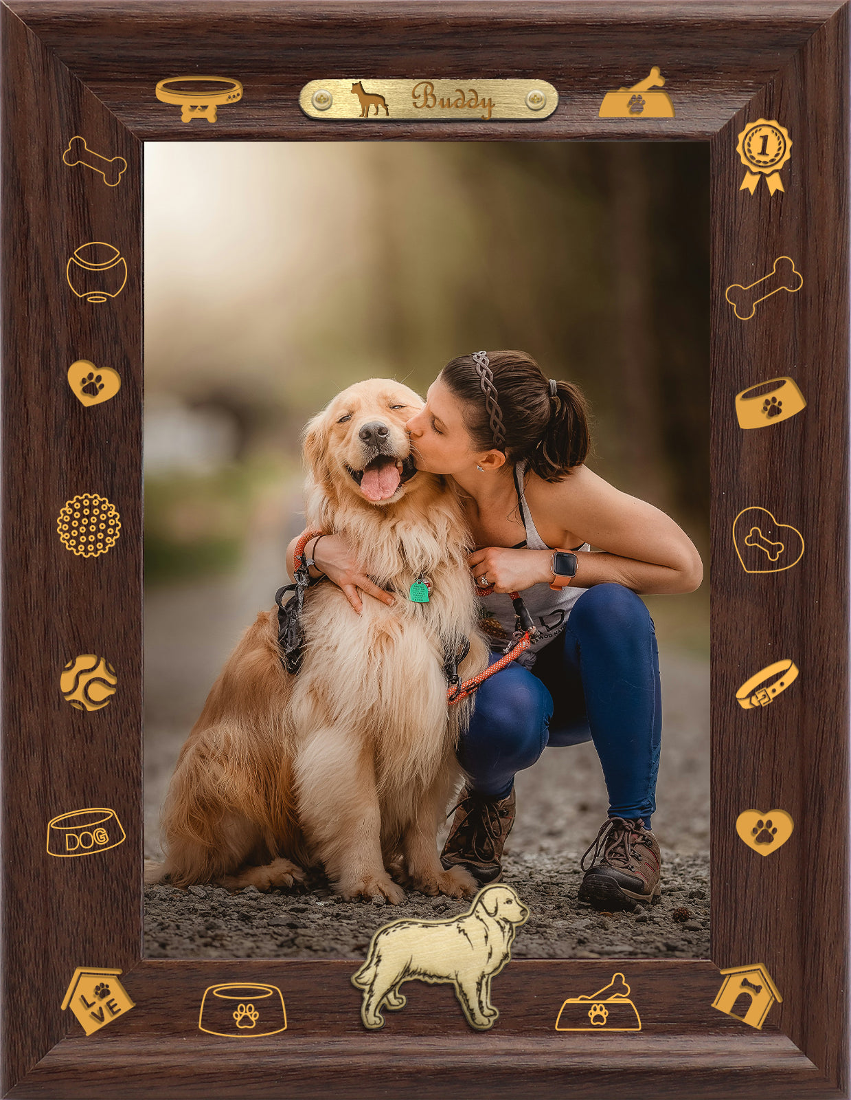 photo frame wall decor Dotride Custom Picture Frame, Wood Photo Frame with Custom Wooden Carving, Can be engraved with any text you want, suitable for Suitable for Various Themes, Golden Retriever