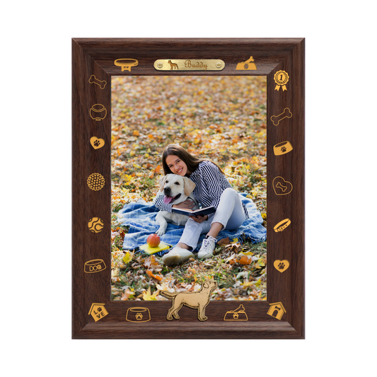 Decoration For Photo Frame Dotride Custom Picture Frame, Wood Photo Frame with Custom Wooden Carving, Can be engraved with any text you want, suitable for Suitable for Various Themes, Golden Retriever