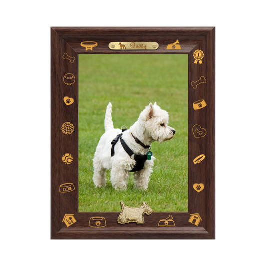 Photo Frames Decorative Dotride Custom Picture Frame, Wood Photo Frame with Custom Wooden Carving, Can be engraved with any text you want, suitable for Suitable for Various Themes, Golden Retriever