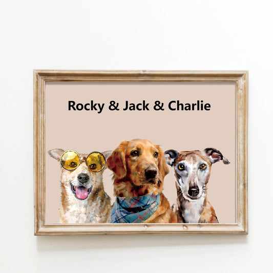 Double the Love: 2 Pet Portrait & Dog Portrait Print - Custom Pet Painting, Pet Loss Gift, Watercolor Portrait